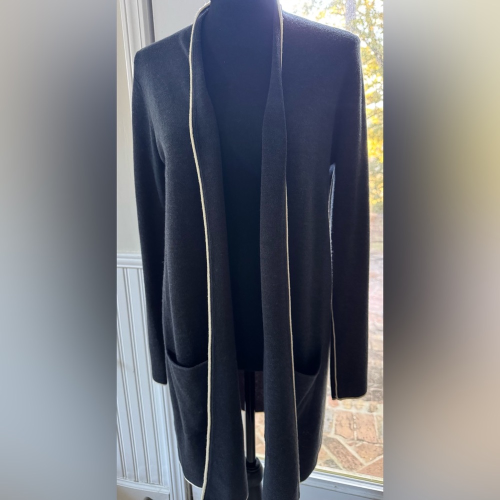 Eileen Fisher long dark gray cardigan with pockets